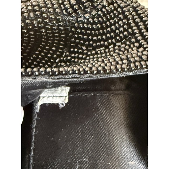 Hato Hasi Black Beaded Vintage Japan Satin Lined Clutch Evening Formal Purse EUC